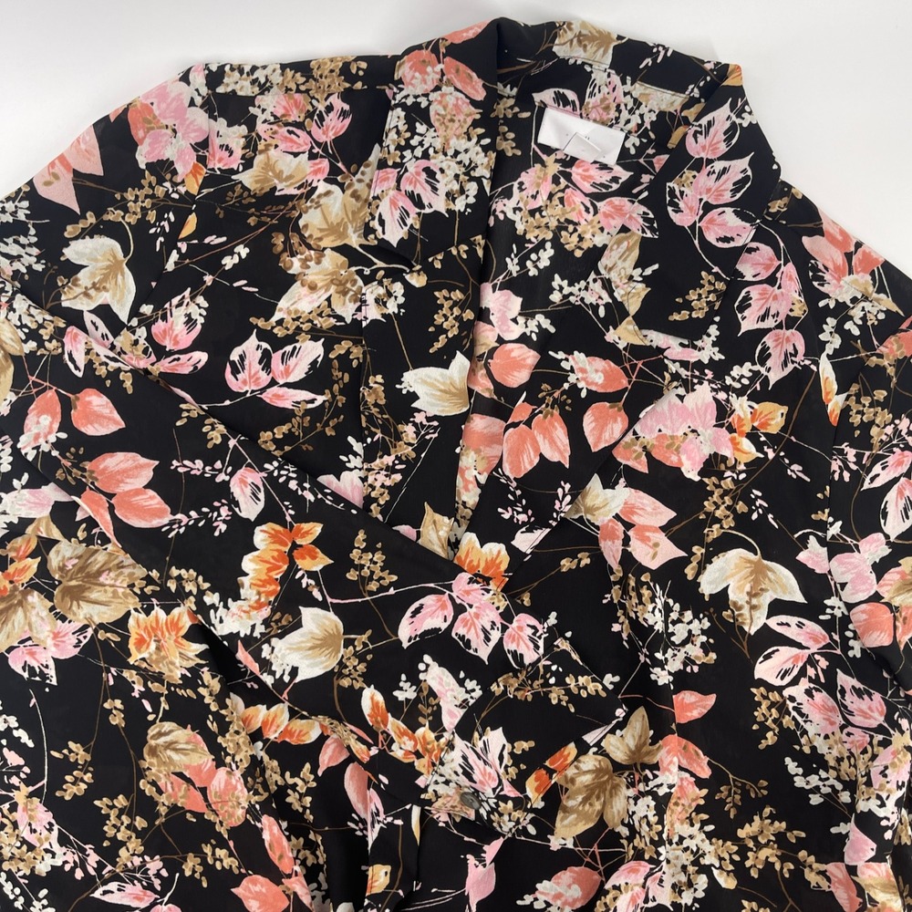 J.Jill Floral Long Sleeve‎ Wrap Blouse Black Pink Fall Botanical Print Size M